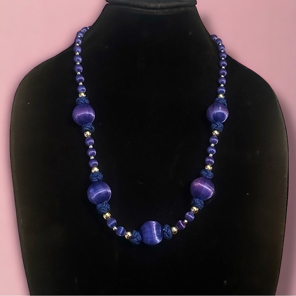 Vintage Jewelry - Vintage blue satin bead necklace